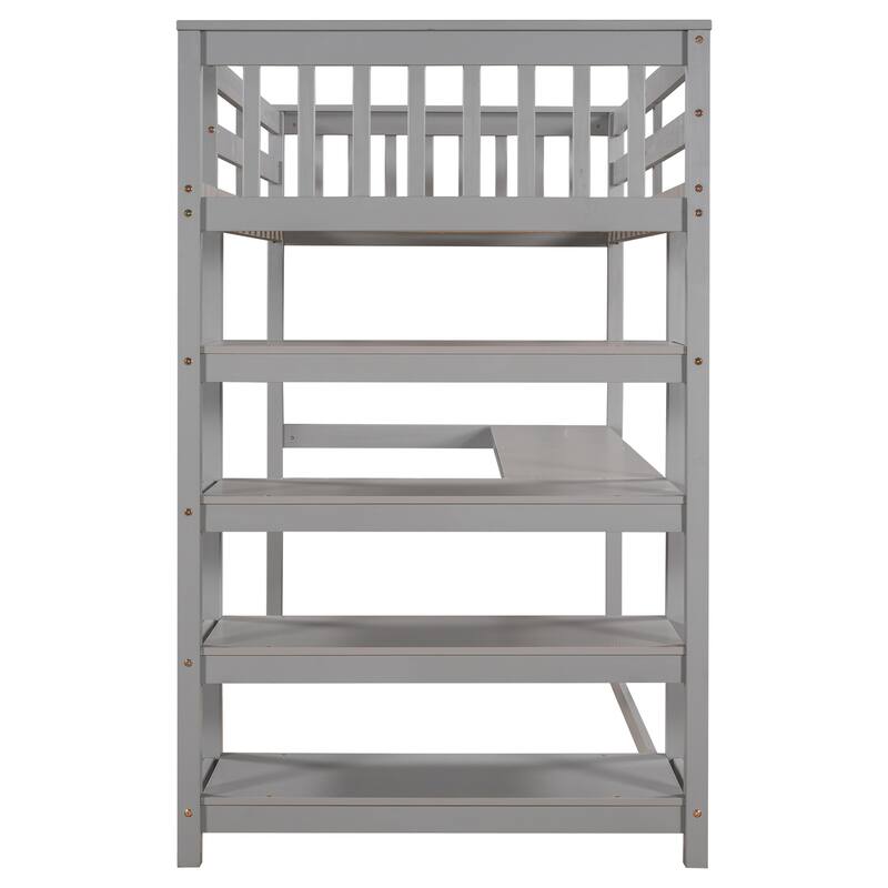 Twin/Full Loft Bed with Desk and Shelves, Wooden Loft Bed for Children's Bedrooms, Small Space, Space-Saving