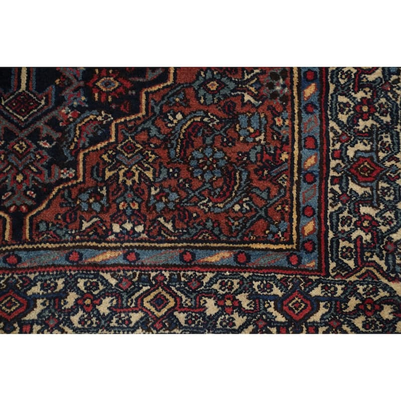 Hand Knotted Oriental 100% Wool Carpet Traditional Floral Navy Blue & Blues Bibikabad Area Rug - 4' 9'' X 3' 7''