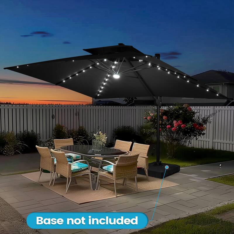 10 FT x 13 FT Outdoor LED Lighted Double Top Patio Cantilever Umbrella