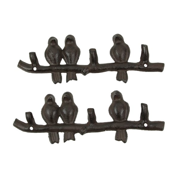 Cast Iron Birds On Branch Coat Hooks Wall Hanging Key Racks (Set Of 2) 3.25 X 9.25 X 1 inches