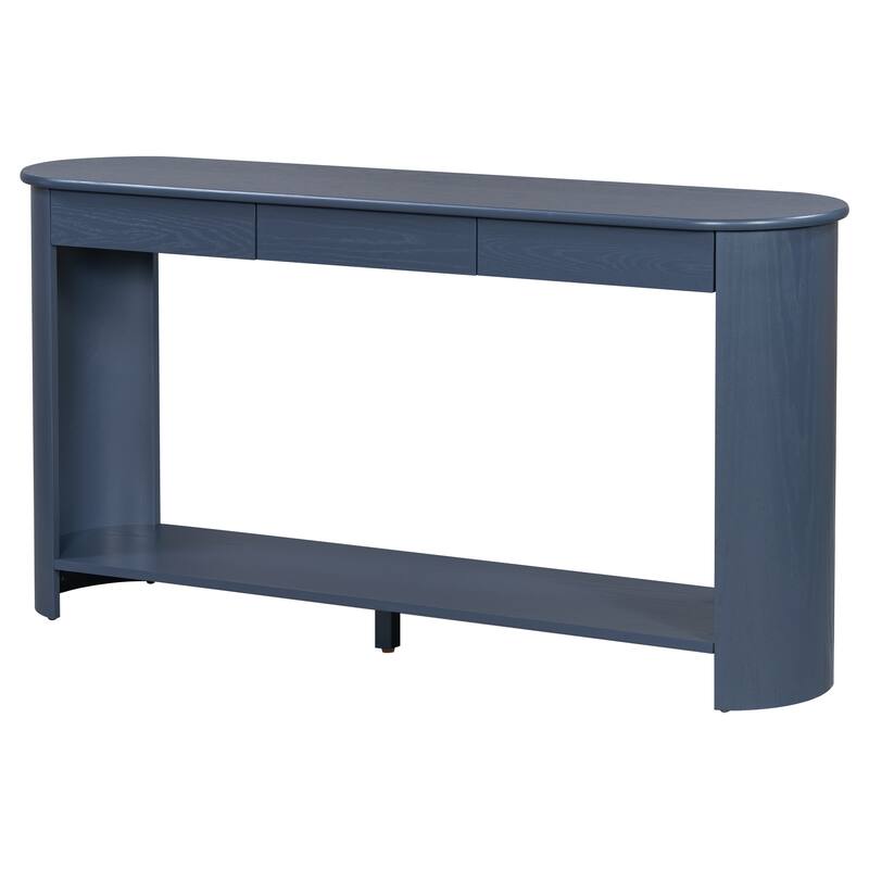 59.8"Modern Veneer Console Table with 3 Drawers,Farmhouse Entryway Table with Shelf,Wood Sofa Table with Semi-Circular Design
