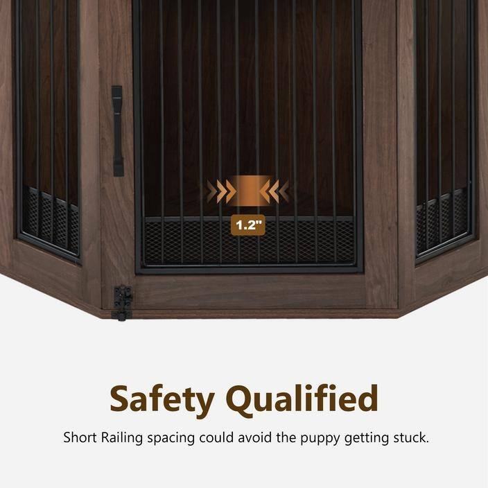 MCombo Corner Dog Crate Furniture with Glass Shelves, Wooden Dog Kennel Furniture with Door, Pet Crate Indoor Use, CN28 - Small