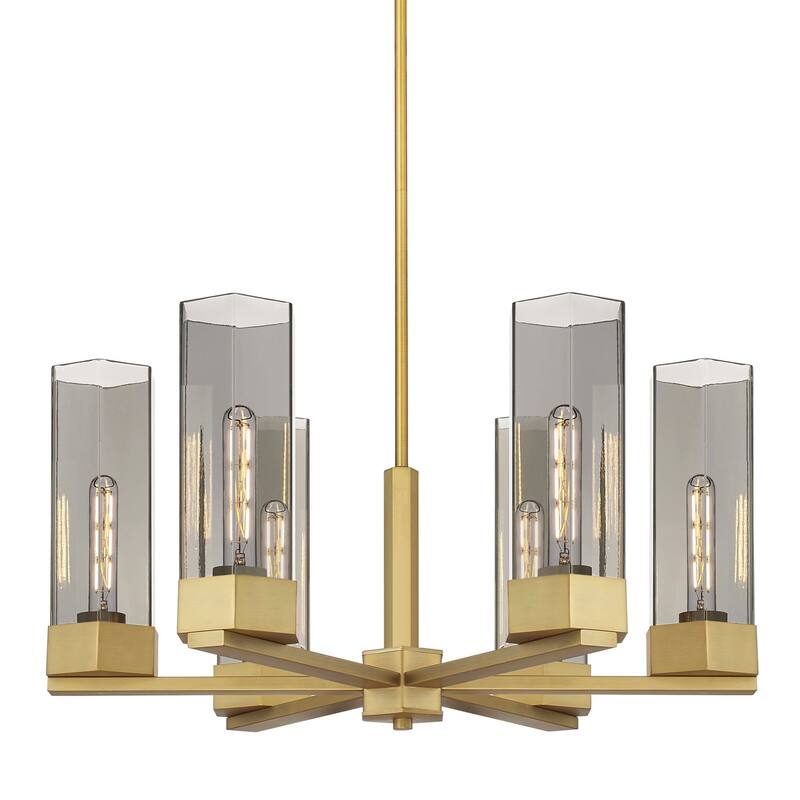 Innovations Lighting 427-6CR-16-29 Claverack Chandelier Claverack 6 - Brushed Brass / Plated Smoke