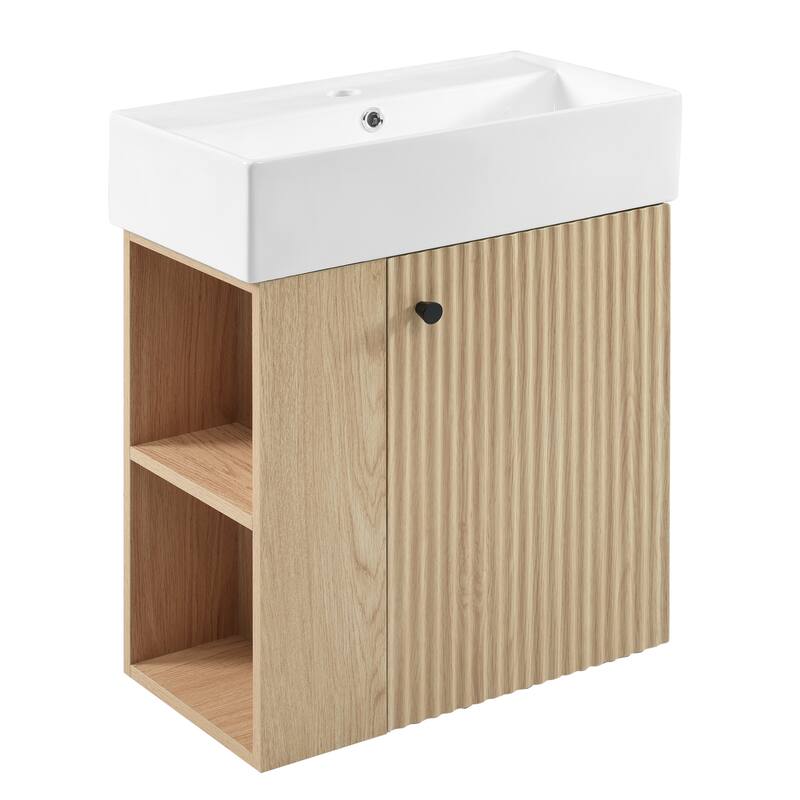 21.6" Floating Bathroom Vanity with Ceramic Sink and Side Open Storage