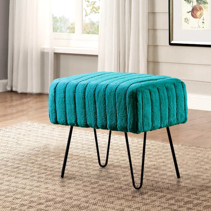 Serenta SuperMink Fauxfur Ottoman Bench - 19" x 13" x 17" - Tile Blue