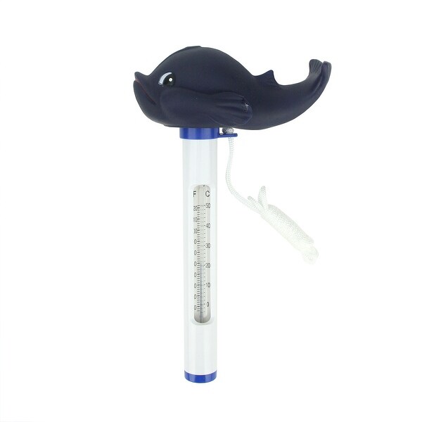 8.5" Navy Blue Floating Whale Swimming Pool Thermometer with Cord - N/A