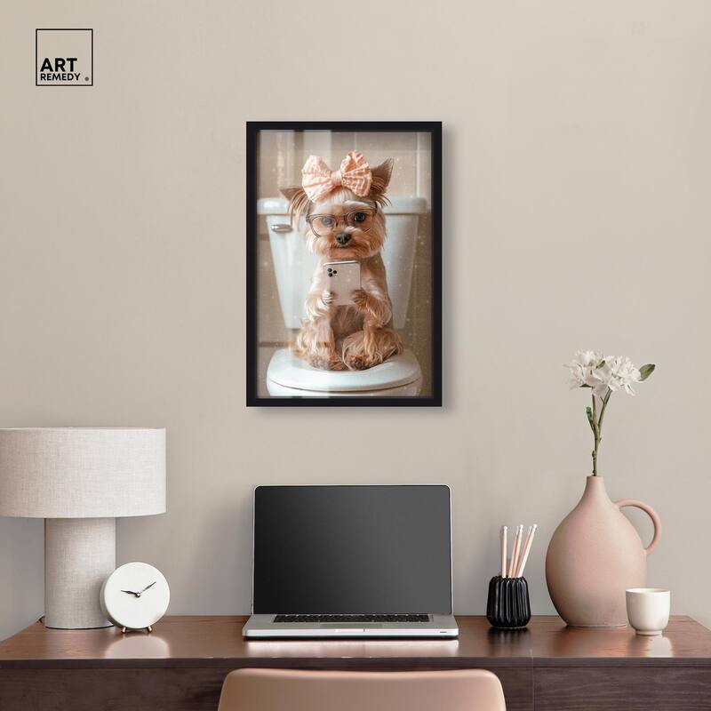 Cute Yorkie on the Toilet Shadowbox by Art Remedy