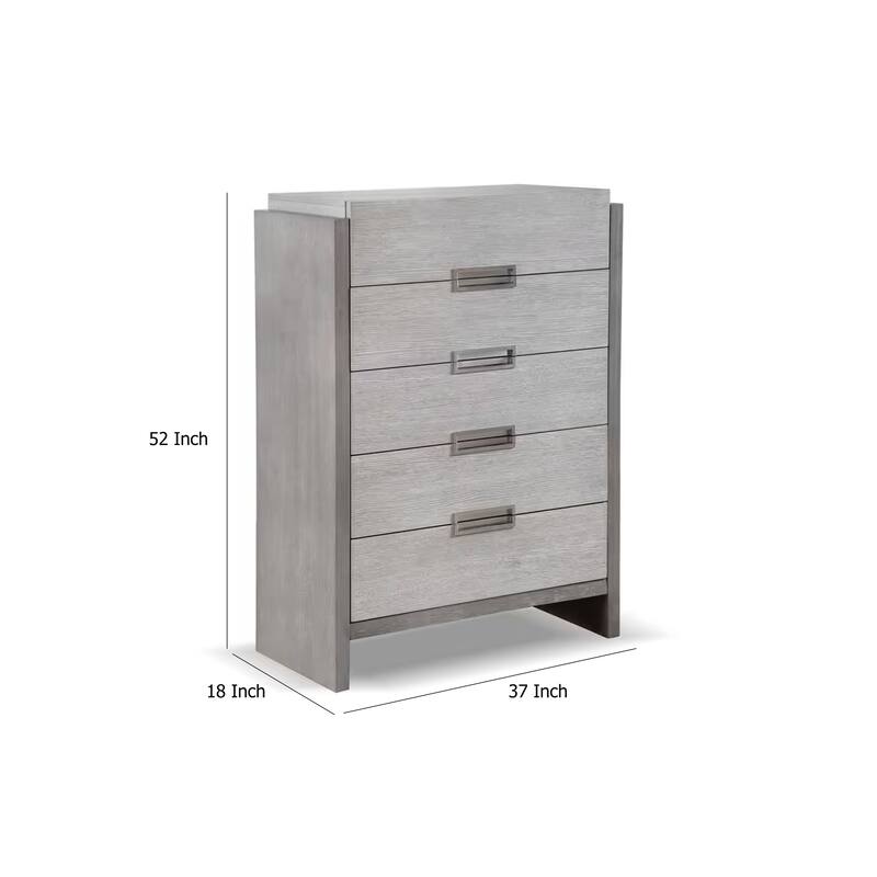 Rizvi Tall Dresser Chest with 5 Drawers, Bronze, Stone Gray Solid Wood