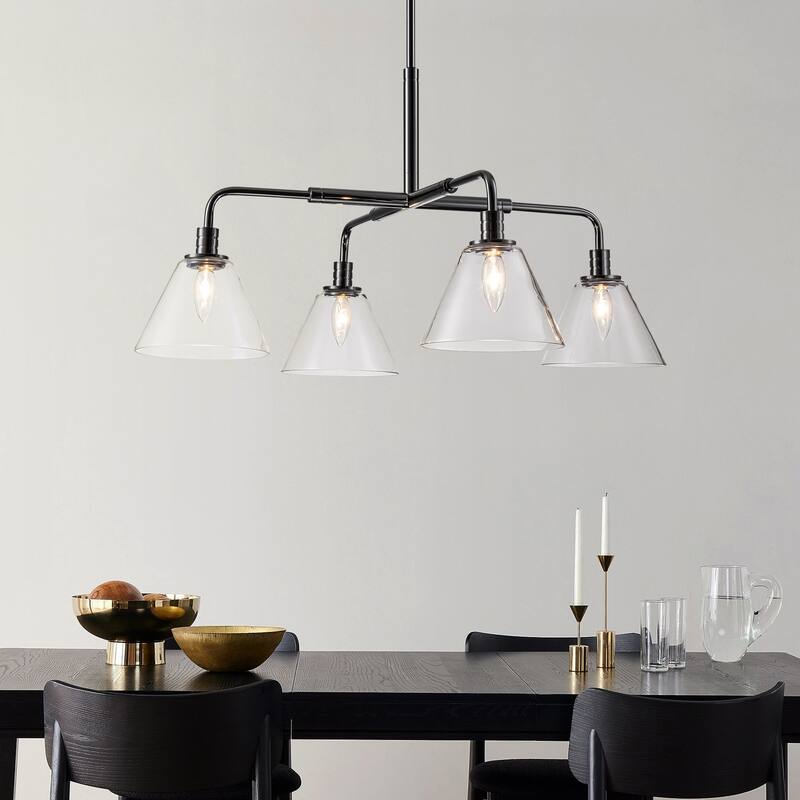 4-Light Modern Black Linear Sputnik Clear Glass Chandelier/Pendant Light for Kitchen Island - 30.3 in. W x 16.5 in. H