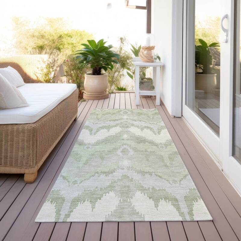 Machine Washable Indoor/ Outdoor Chantille Boho Ikat Rug - Aloe - 2'3" x 7'6"