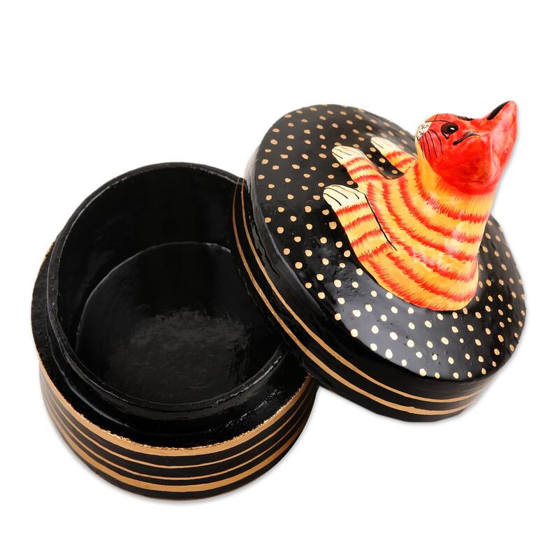 Novica Handmade Cat Nap Decorative Papier Mache Box