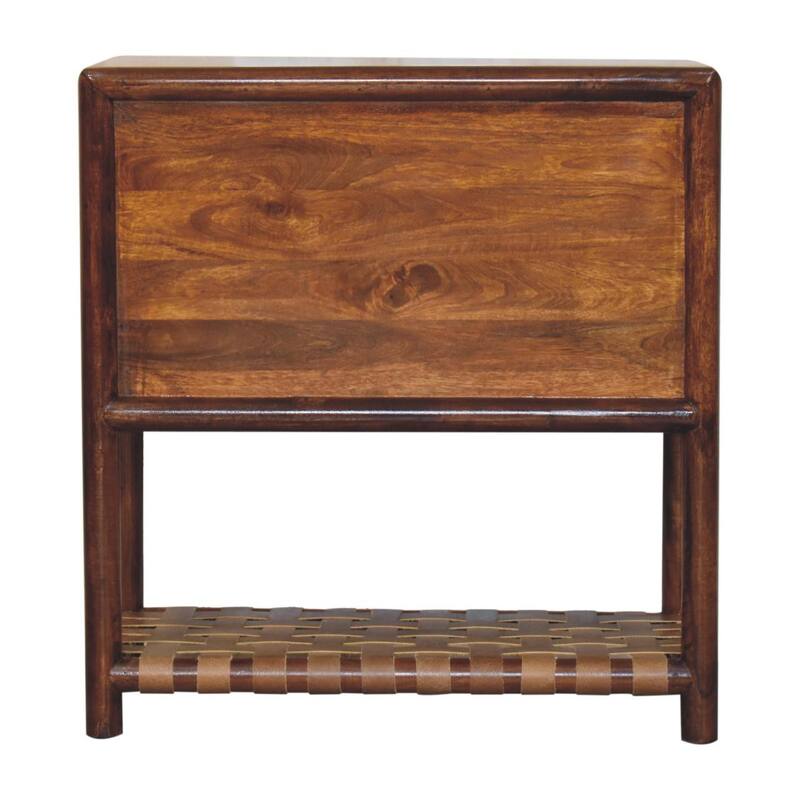 HomeRoots 32" Brown Solid Wood Two Drawer Nightstand With Leather Shelf