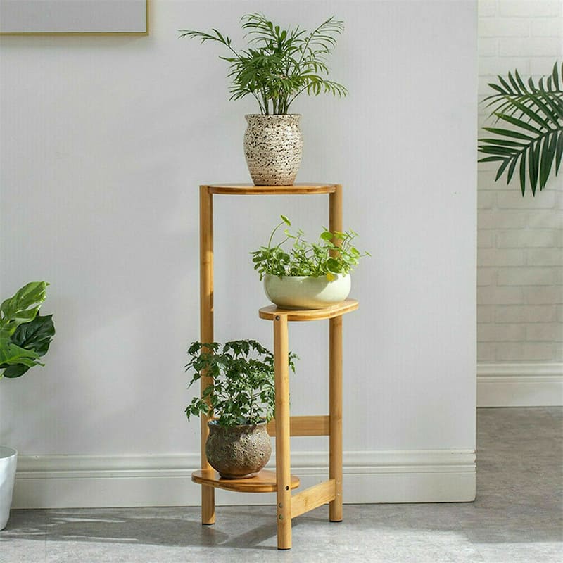 3 Tier Bamboo Tall Corner Plant Rack Garden