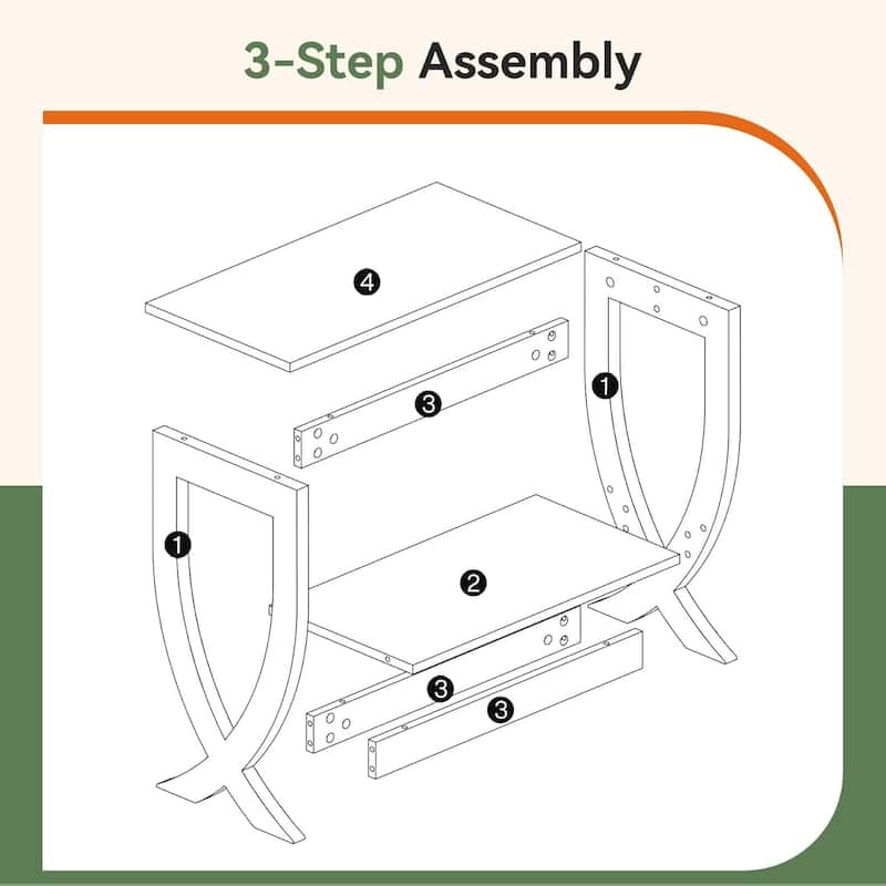 2-Tier Solid Wood End Couch Side Table with Arched Legs for Living Room - 23.6"W × 11.8"D × 23.6"H