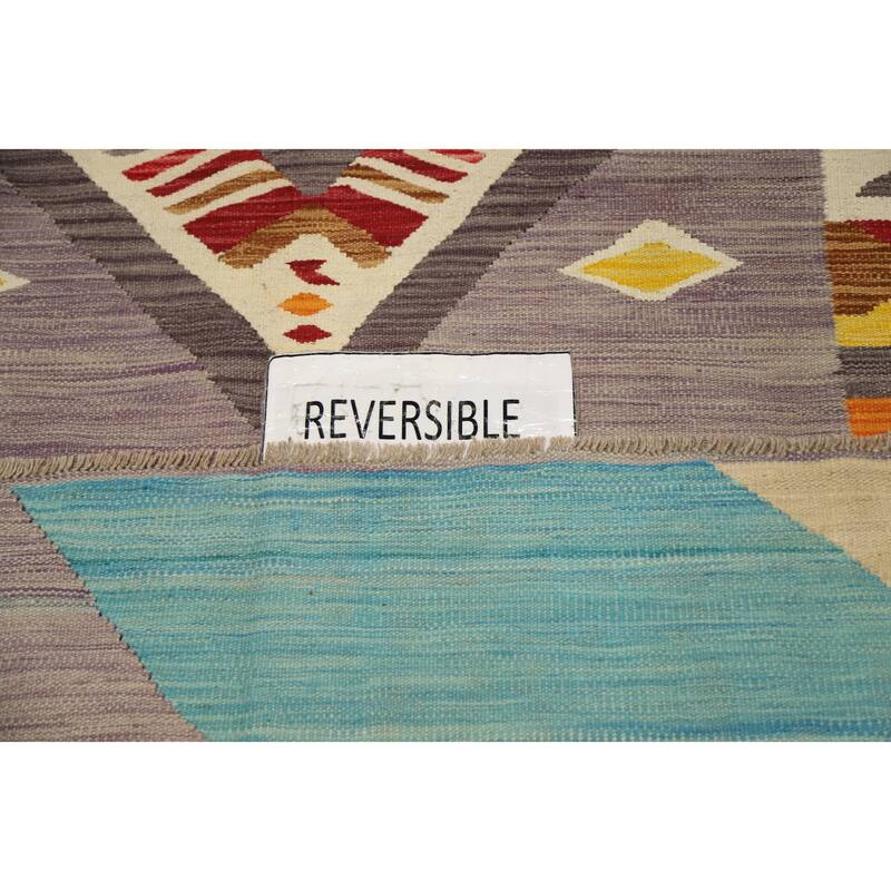 Hand Woven Oriental 100% Wool Carpet Southwestern Tribal Multi-Colored Kilim Area Rug - 9' 8'' X 8' 1''