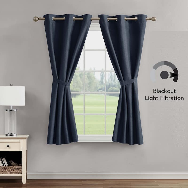 Creative Home Ideas Legrae Blackout Grommet Window Curtain Panel Pair with Tiebacks