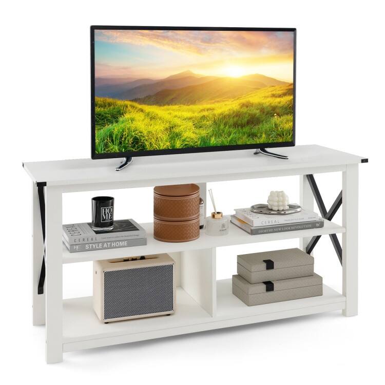 Modern Farmhouse TV Stand Entertainment Center for TV's up to 55" with Open Shelves - 47"X16"X23.5"(LXWXH)