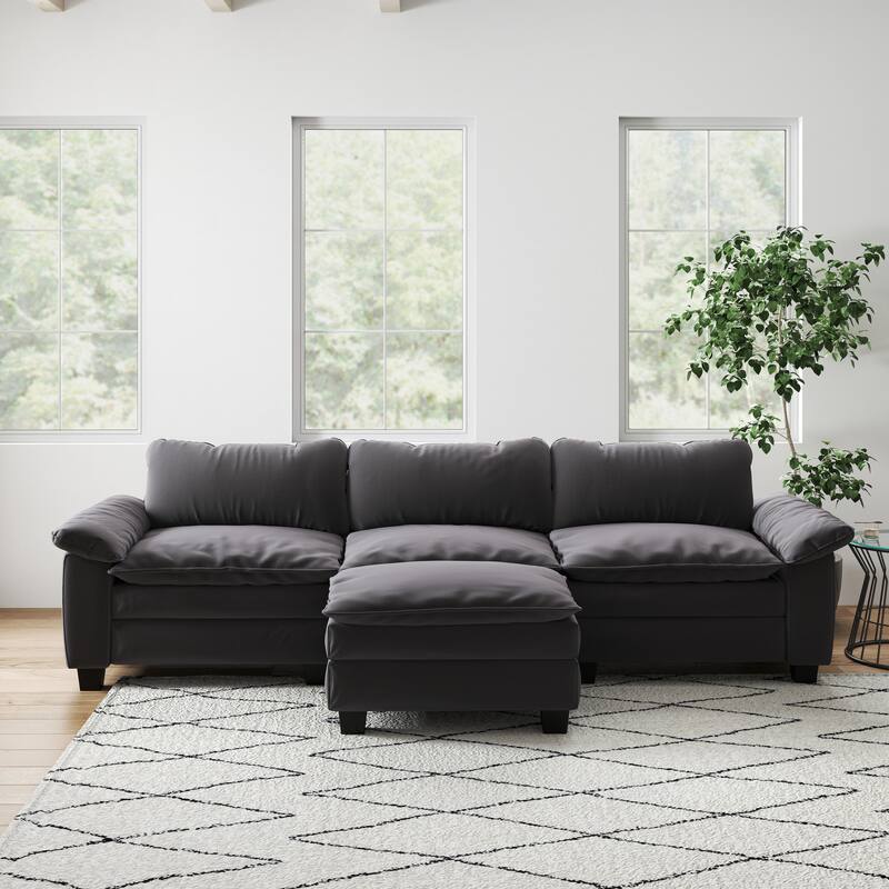 Luxury Velvet Upholstered Sectional Sofa Couch with Ottoman