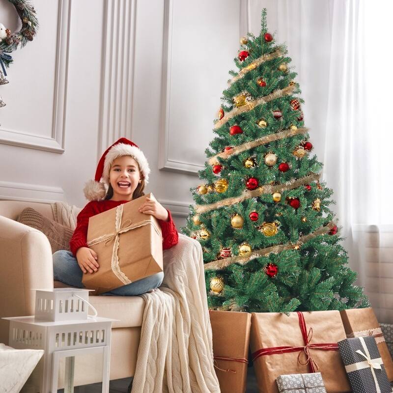7.5Ft Christmas Tree,Full Natural Spruce Fir Tree,Metal Base - Home Christmas Holiday Ornaments