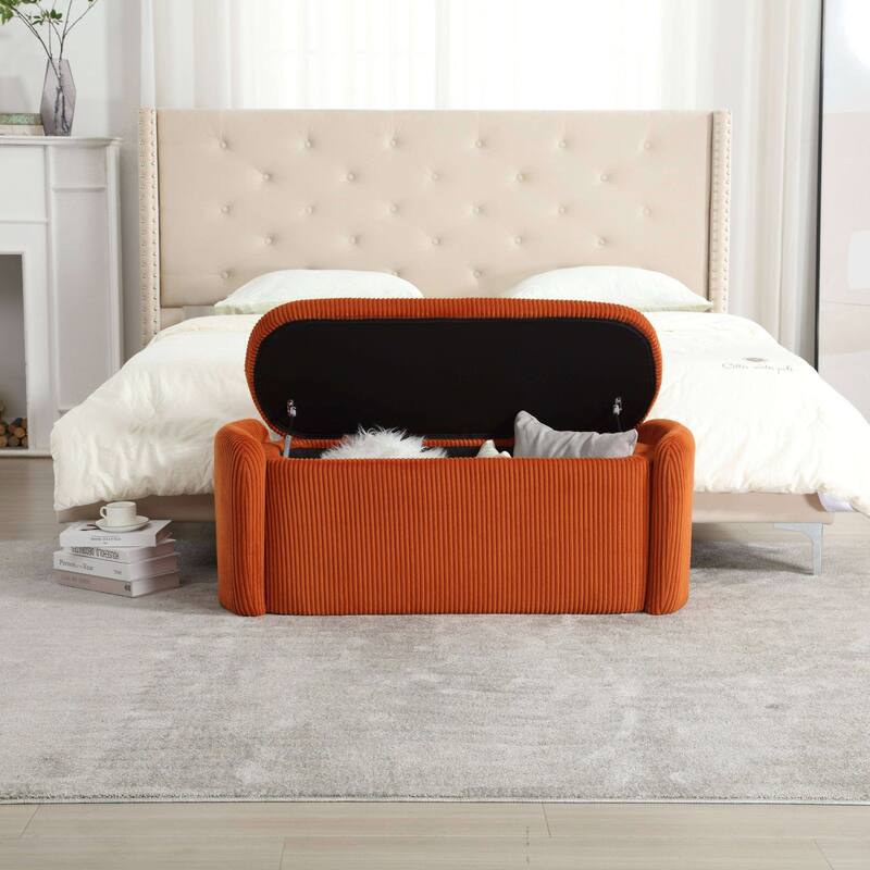 Bedroom End Bench,Upholstered Fabric Storage Ottoman with Safety Hinge, Entryway Padded Footstool,
