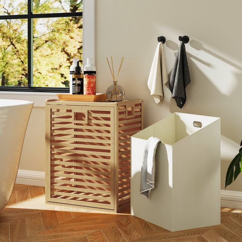 18 Gallon Multi-Room Natural Wicker Laundry Hamper with Airflow Design and Removable Fabric Storage Bin
