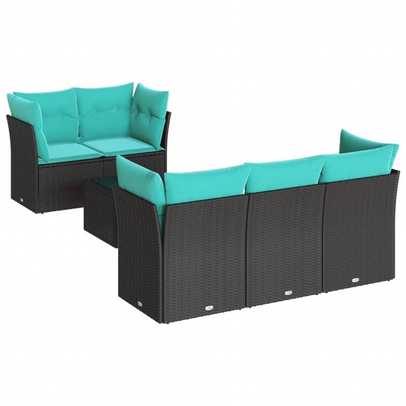 vidaXL 6 Piece Patio Sofa Set with Cushions Black Poly Rattan - 92.5x27.2x70.5