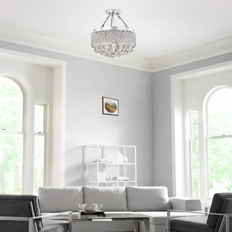 Caelus Chrome Metal and Crystal 4-light Semi Flush Mount Chandelier