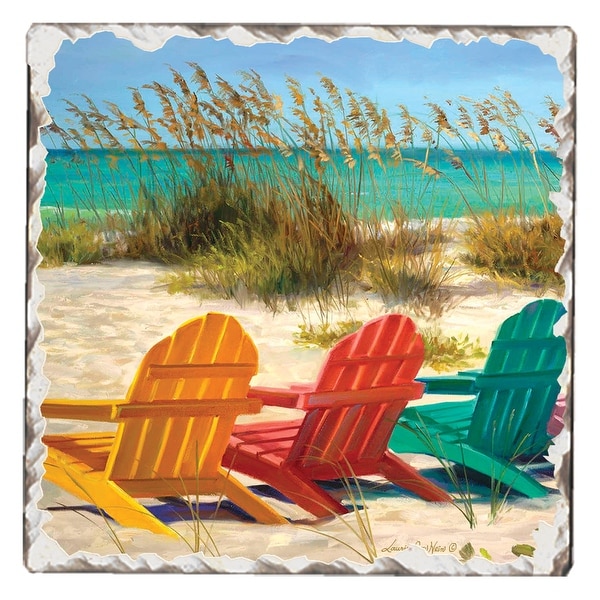 Counterart Absorbent Stone Coasters Beach Chairs Set of 4 4x4x19