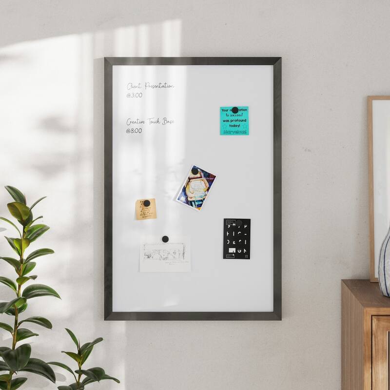 Commercial Wall Mount White Board with Marker, Eraser, and Magnets - 24"W x 0.75"D x 36"H - Black