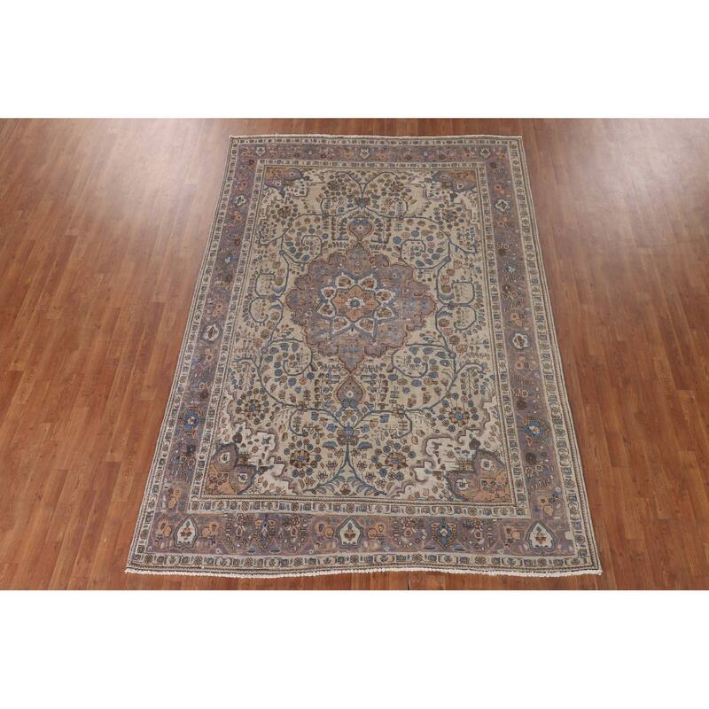 Traditional Tabriz Persian Vintage Rug Hand-Knotted Wool Carpet - 6'10"x 9'10"