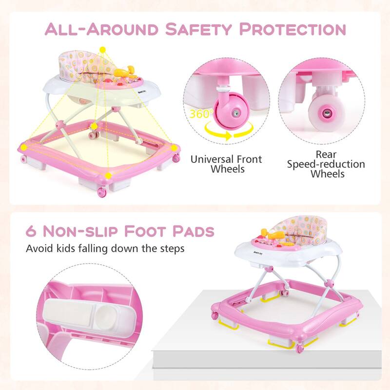 Honeyjoy Foldable Baby Walker with 3 Adjustable Heights Comfy Padded - See Details