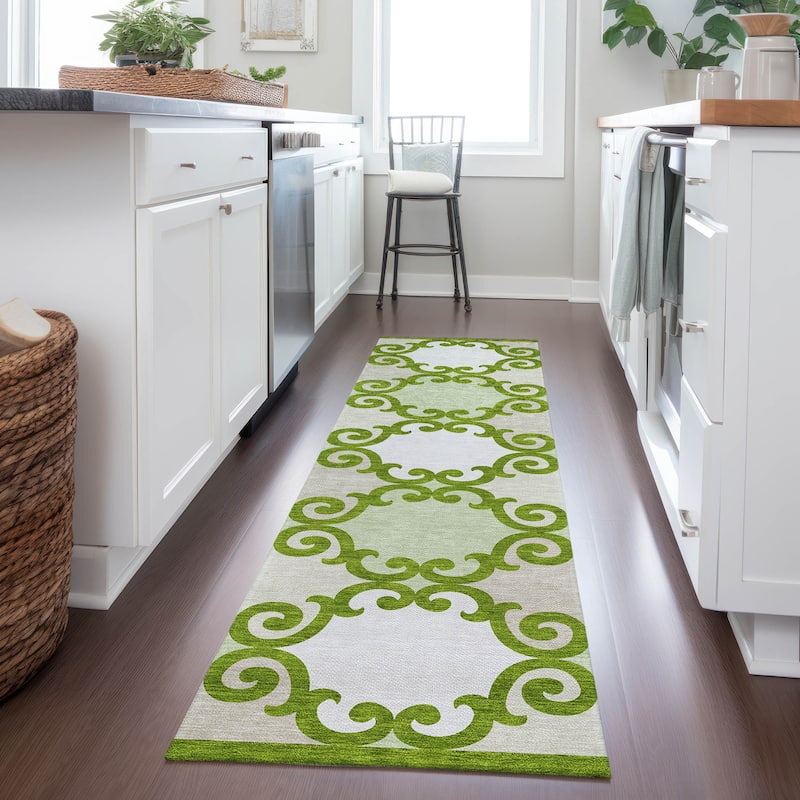 Machine Washable Indoor/ Outdoor Chantille Traditional Scroll Rug