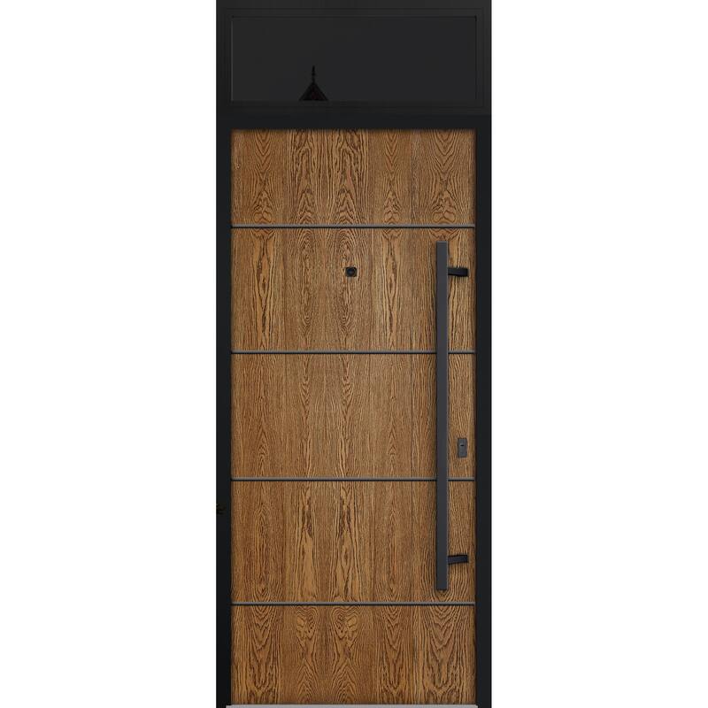 Exterior Prehung Steel Entry Door 0131 Black Enamel 2 Sidelites Top Window Stainless Steel Inserts W16+36+16xH80+16 - Beige - 36" x 96"