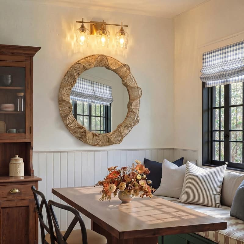 3 Light Bathroom Vanity Light with Brushed Brass Finish with Clear Textured Glass Shades