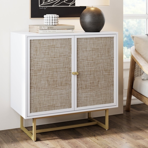 Nathan James Kova Natural Cane Rattan Doors Accent Cabinet with