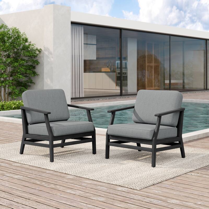 2 Set Patio Teak Wood Outdoor Chair with Cushions