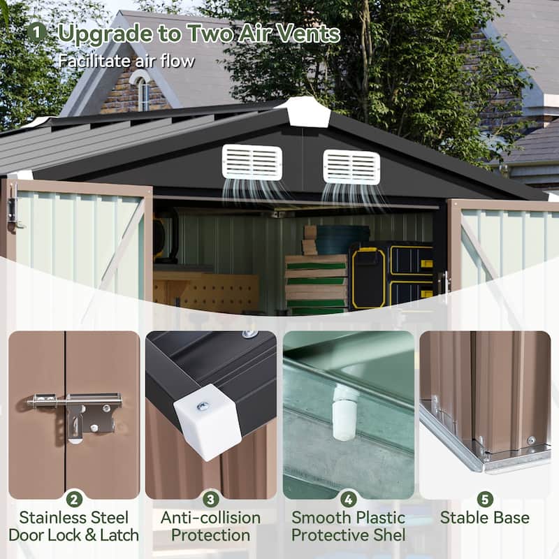 AOXUN Outdoor Storage Shed with Lockable Doors and Air Vents for Garden