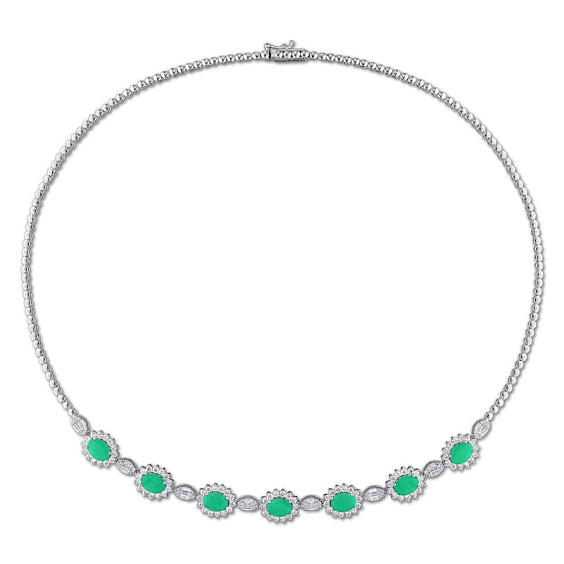 Miadora 5 1/3ct TGW Emerald and 3 1/8ct TDW Diamond Halo Necklace in 14k White Gold - 17 in