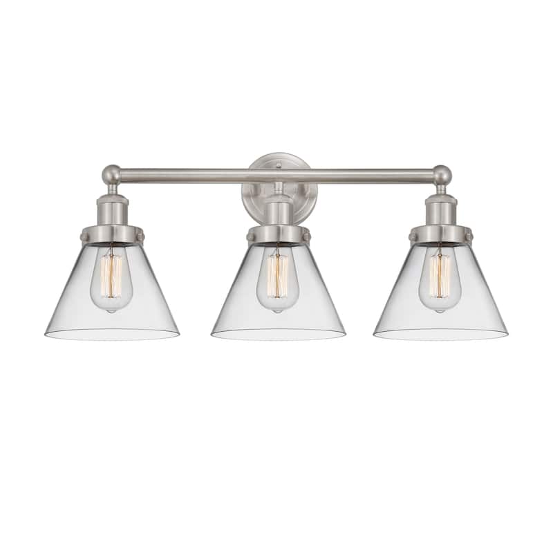 Innovations Lighting 616-3W-12-26 Cone Vanity Cone 3 Light 26" Wide - Brushed Satin Nickel / Clear