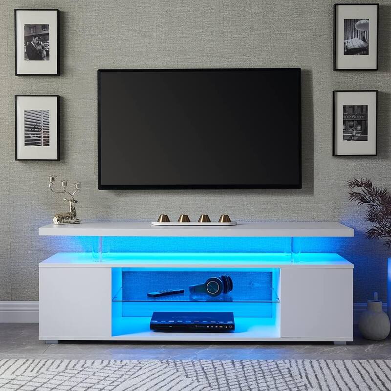 LED TV Stand for 65" TVs, Gaming Entertainment Center with Ample Storage & Side Cabinet, 63" Modern Media Console