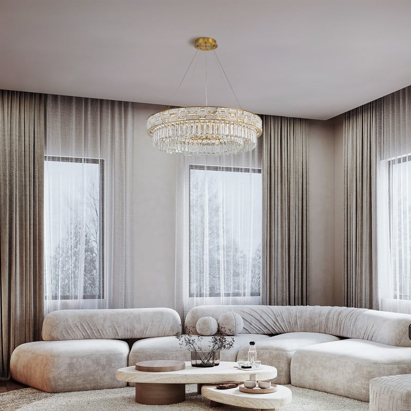 KAYLA Crystal Chandelier - Large K9 Crystal Pendant Light for High Ceilings, Entryway, Foyer, Dining Room & Living Room
