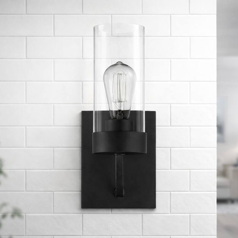 Zertan Single-Light Armed Wall Sconce with Black Metal Finish
