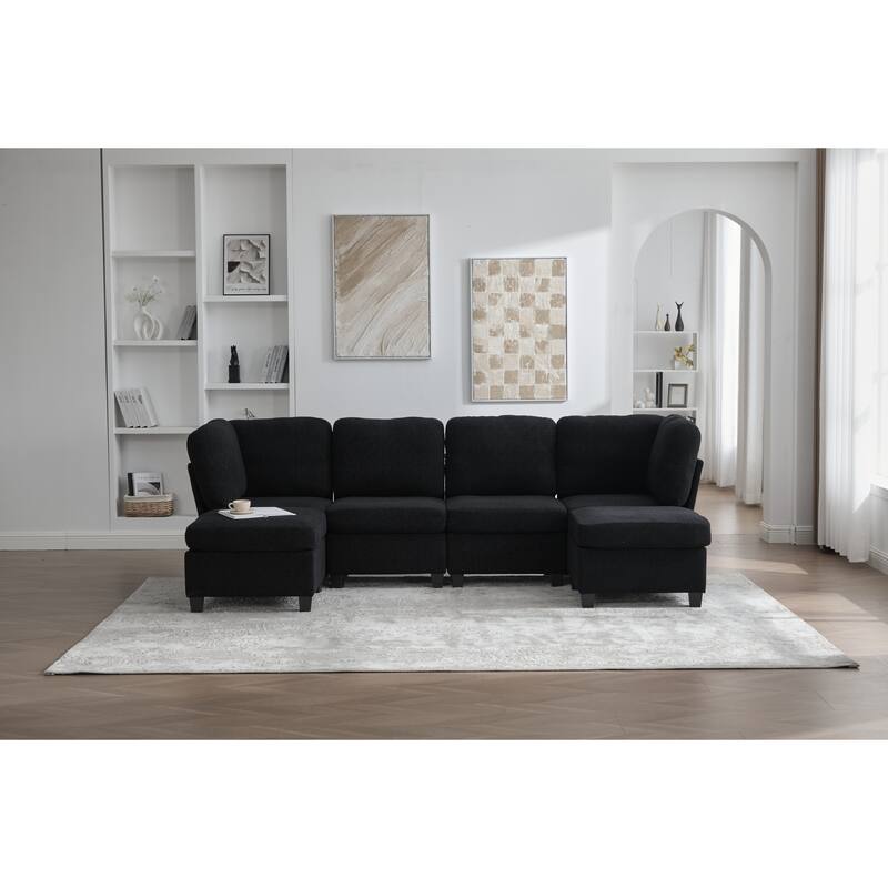GDFStudio - Modular Polyester 6-Seat 113.39" Sectional with Storage Ottoman