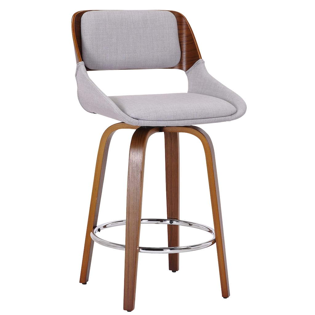 Mid-Century Fabric and Wood 26" Counter Stool with Swivel