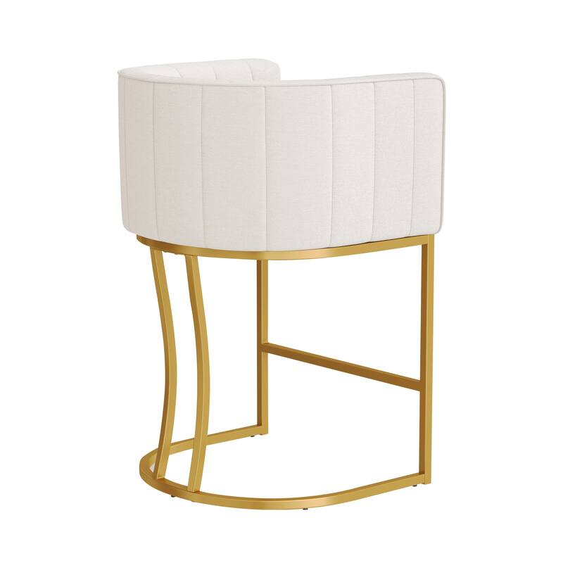 LUE BONA Modern 26.in Low Back Barstool Counter Height Stool Upholstered/PU Leather Barrel Bar Stools with Metal Frame