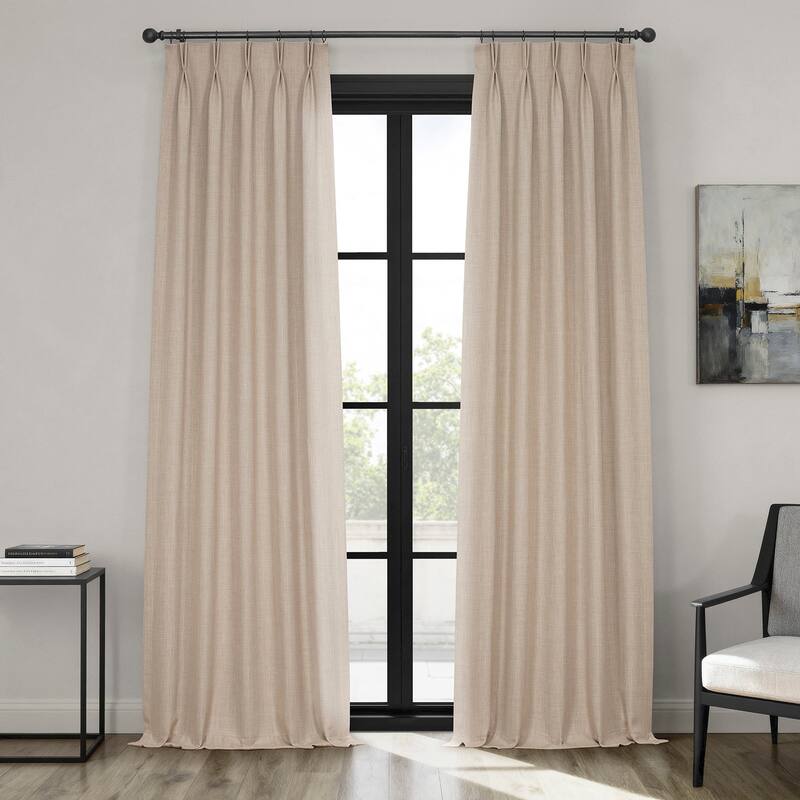 Exclusive Fabrics French Pleated Textured Faux Linen Room Darkening Curtains for Bedroom & Living Room Curtains (1 Panel)