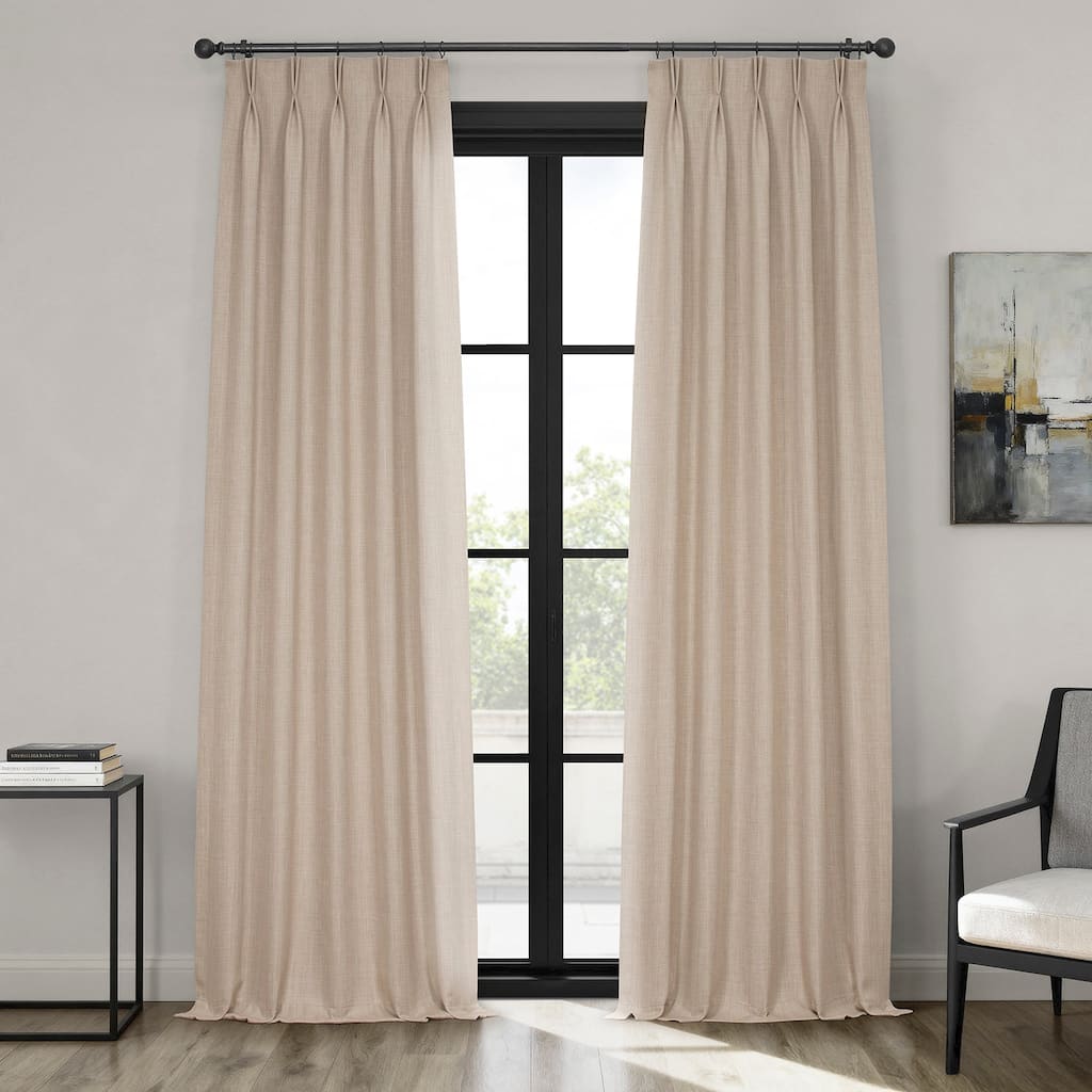 Exclusive Fabrics French Pleated Textured Faux Linen Room Darkening Curtains for Bedroom & Living Room Curtains (1 Panel)
