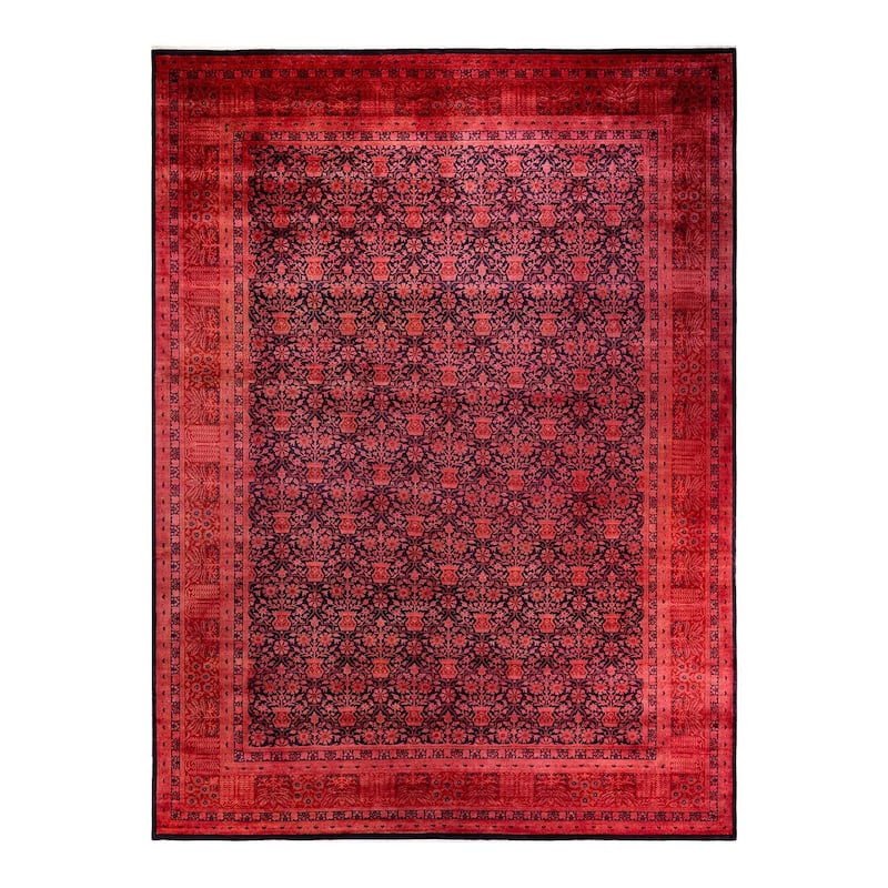 Overton Hand Knotted Wool Vintage Inspired Modern Contemporary Overdyed Red Area Rug - 10' 3" x 14' 0"