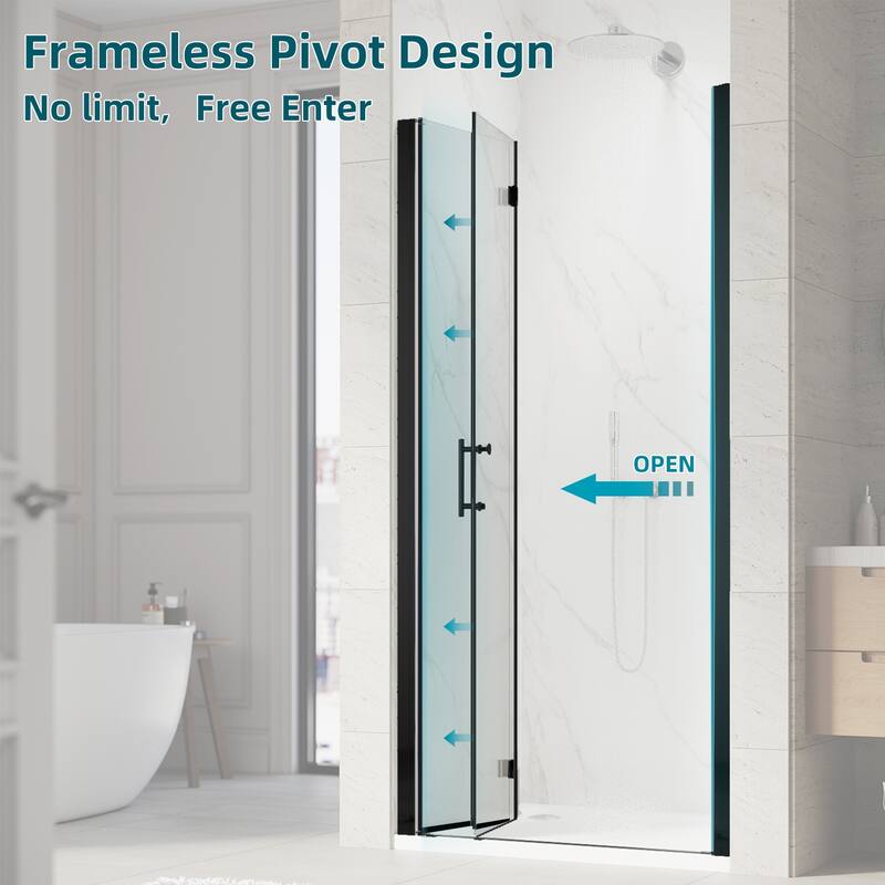 Elegant Bifold Frameless Glass Shower Door Width Adjustable Black Shower Panel Pivot Swing Shower Doors