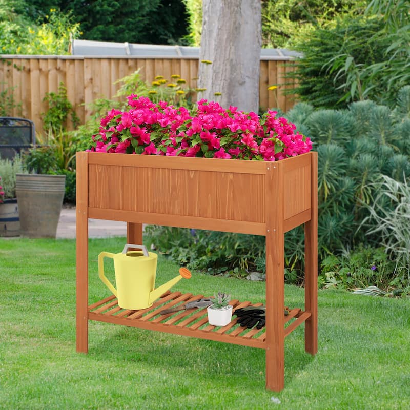 Gymax Raised Garden Bed 39'' L x 19.5'' W x 39'' H Fir Wood Planter